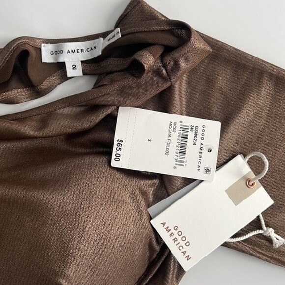 NWT Good American Mesh Underwire Crop Top Long Sleeve Mocha Foil Size 2 / Medium - Picture 4 of 12